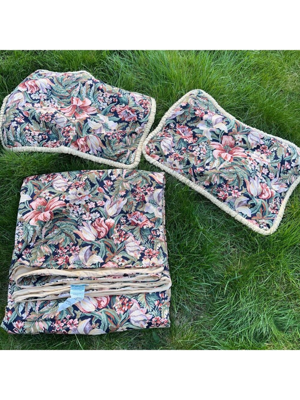 Vintage Ethan Allen King Duvet Cover Set 2 Shams 90s Floral Tapestry Blue Green